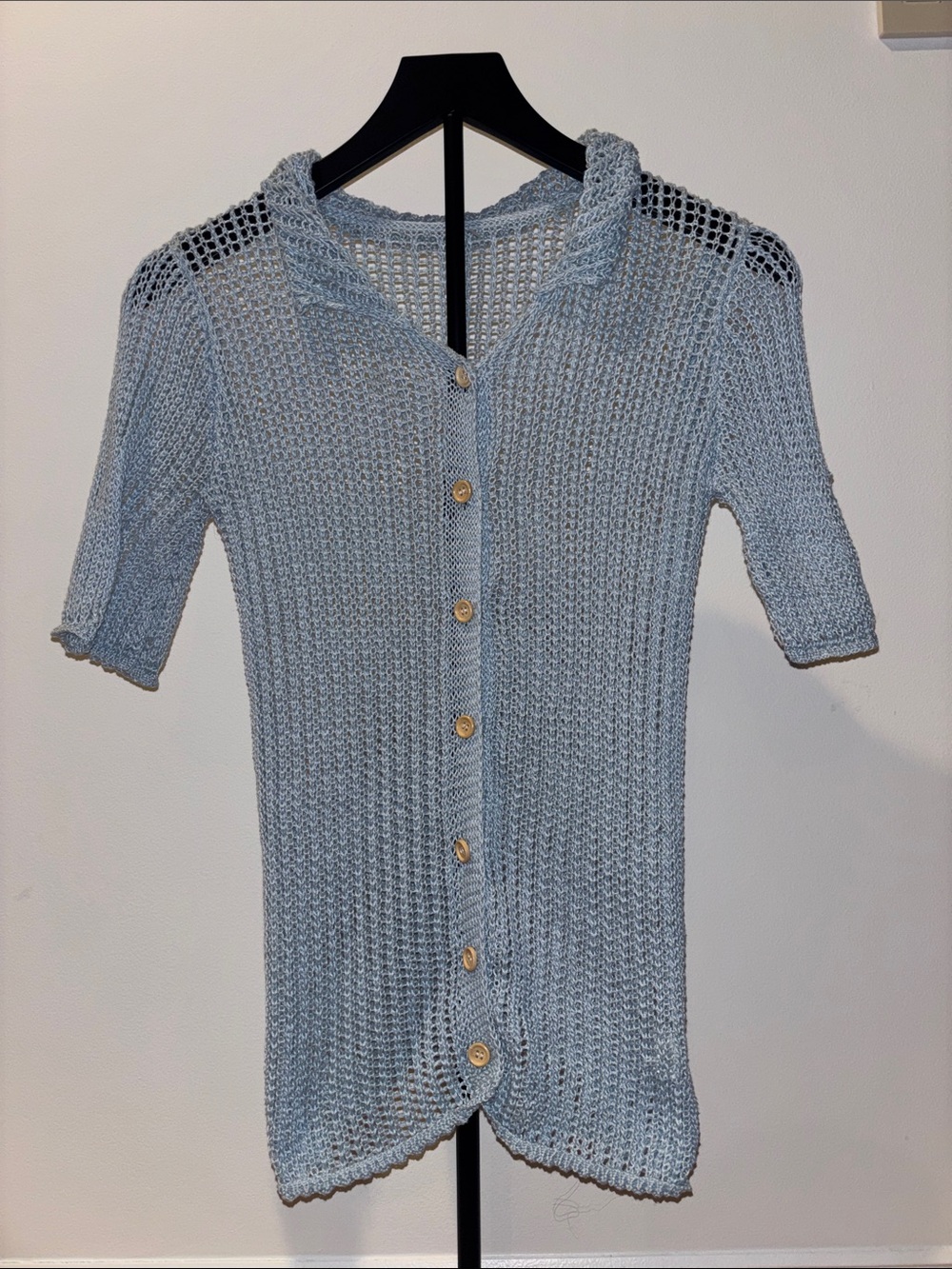 Light Blue Knit Button-Front Women's Sweater
